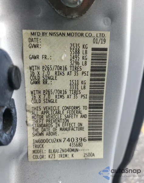 2019 Nissan Frontier Sv z USA, uszkodzony, nr VIN 1N6DD0CU2KN740396